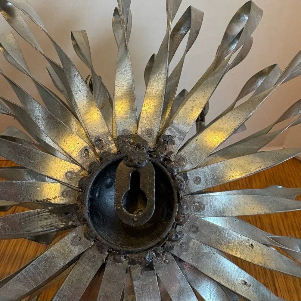 Industrial Modern Metal Wall Sculptures Pair Silver Burst Flower Art Decor 12” - Picture 7 of 12